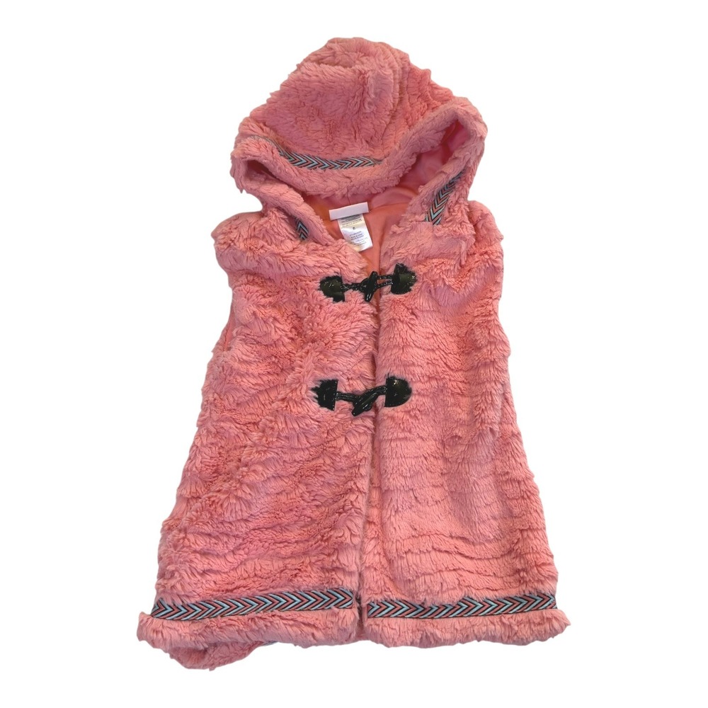 Little Lass Girls Size 6‎ Pink Faux Fur Hooded Vest Toggle Closure Cozy Winter